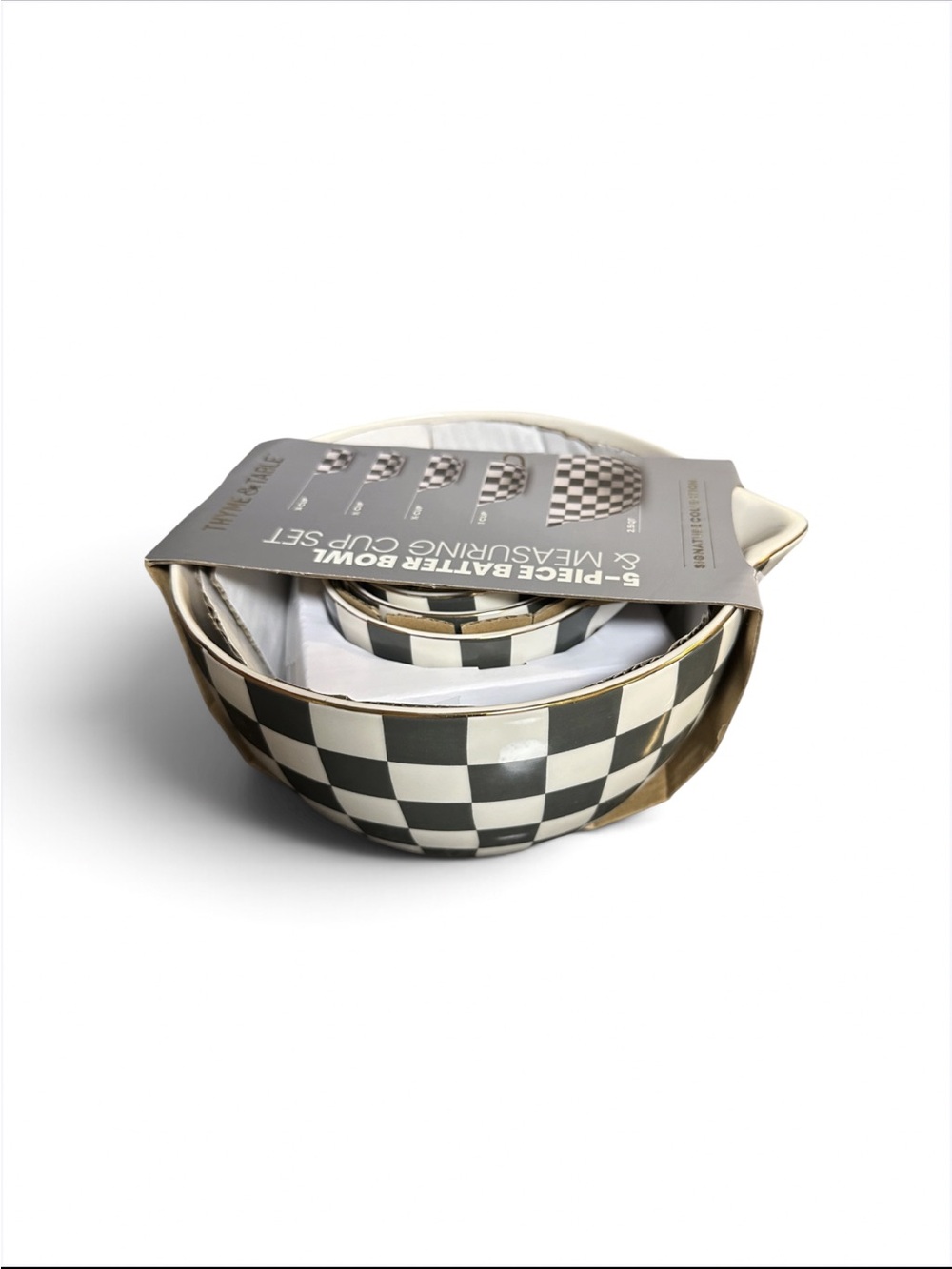 Thyme & Table Black & White Check Mixing Batter Bowl & Bonus Measuring Cup Set